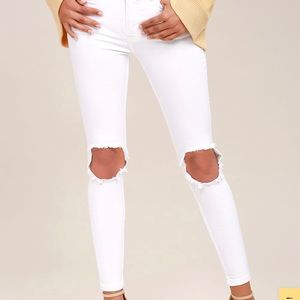 Free people High Rise Busted White Distressed Skinny Jeans